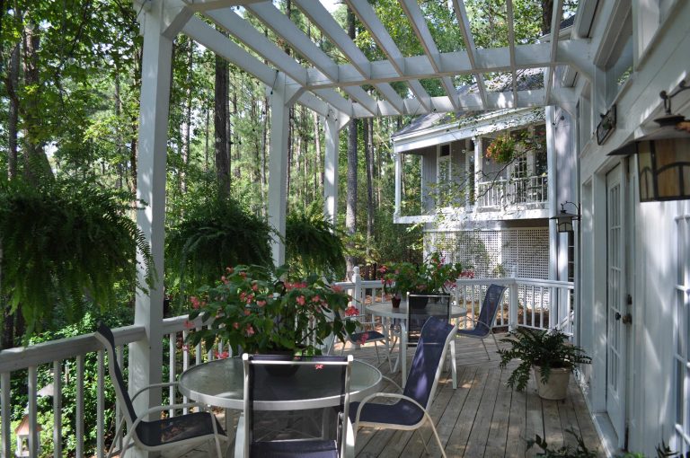 View from the deck to the balcony off the master bedroom.