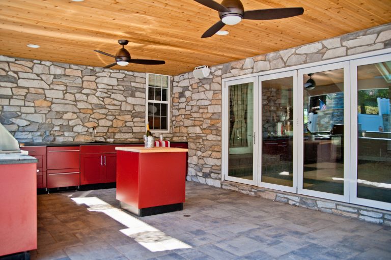 View from the entrance of the outdoor kitchen