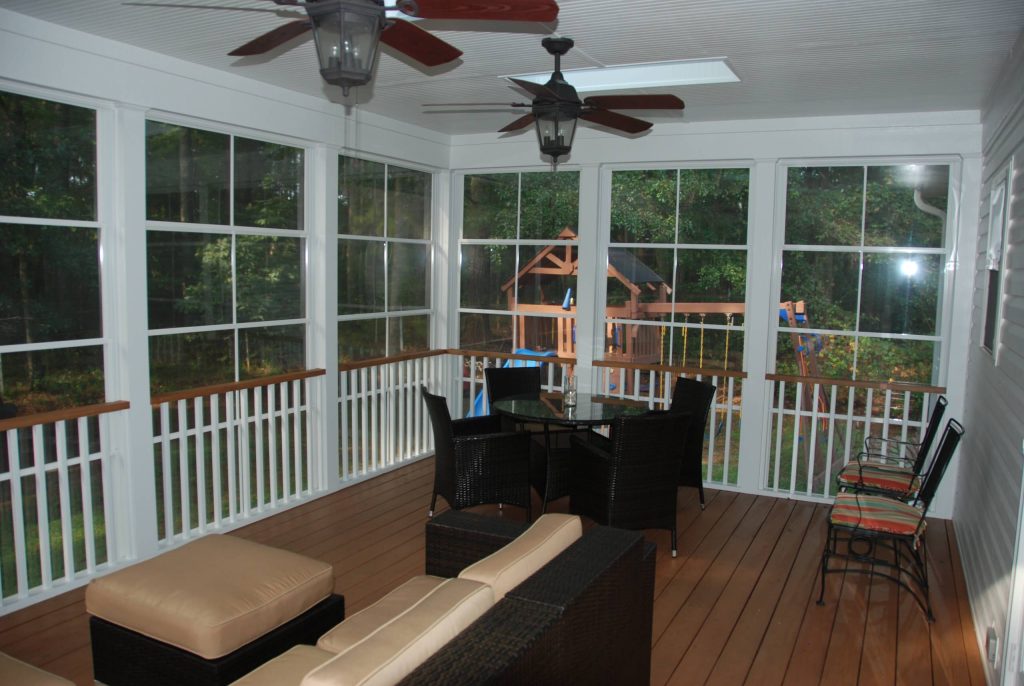 View of interior with Eze Breeze panels closed to demonstrate the 3 season room.