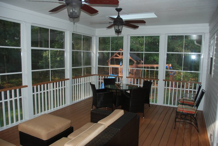 View of interior with Eze Breeze panels closed to demonstrate the 3 season room.