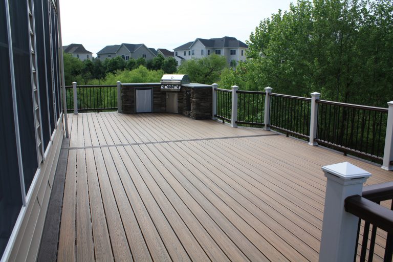 View of outdoor kitchen on second level deck.