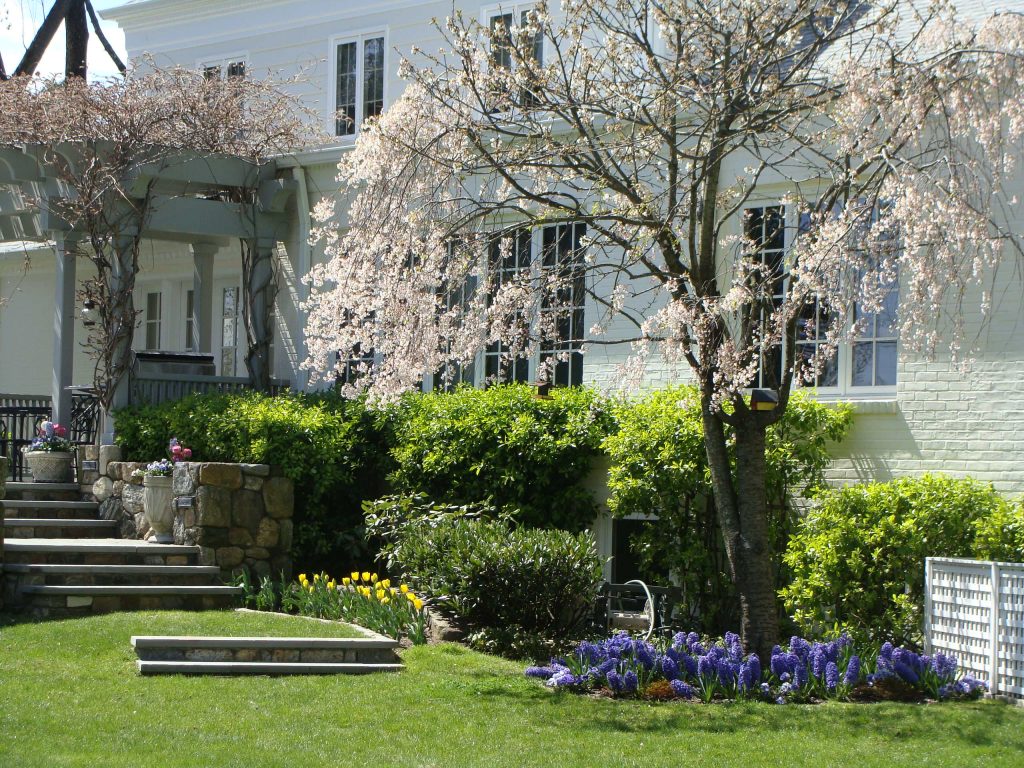 View of stairway leading to new patio