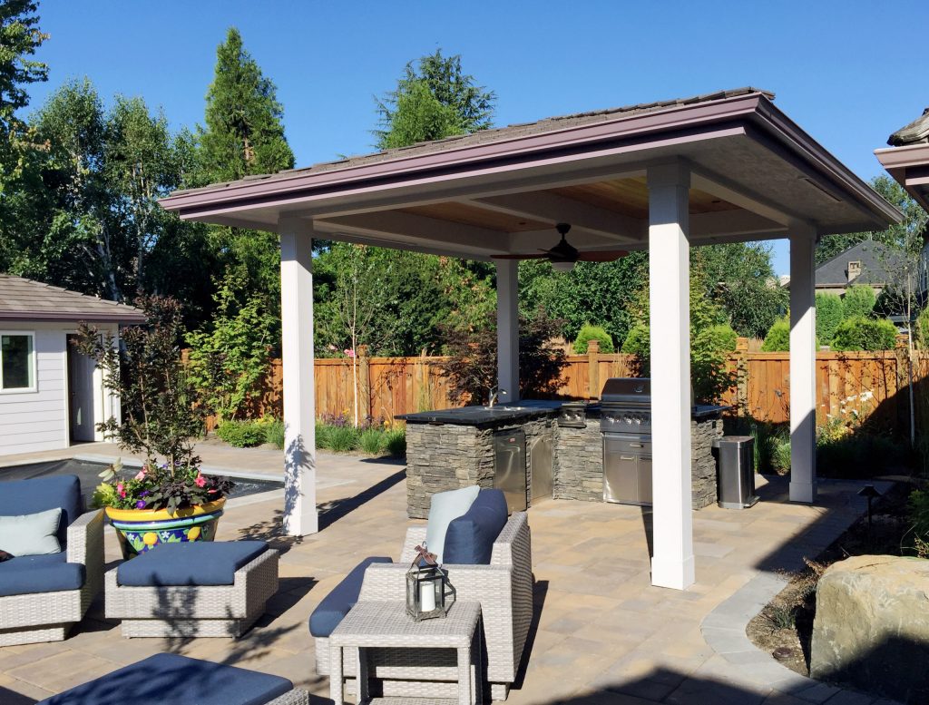 View of the poolside BBQ/ patio cover