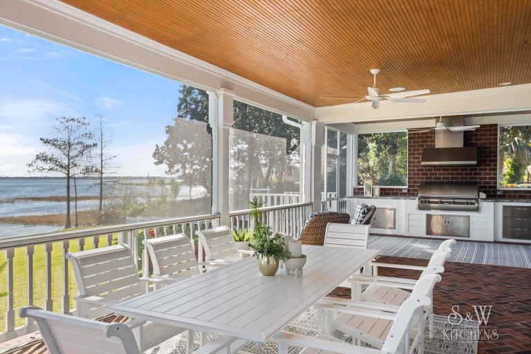 We added on to an existing back covered screened porch as well as built a outdoor kitchen with grill and hood. The goal was to make the area feel like it's always been apart of the home. by Sarah Kraus Bartelson - S&W Kitchens | Outdoor Photos | Porch | Landscaping | Landscape Design | Outdoor Living Space | Porch Design Ideas | Outdoor Living Space Ideas | Backyard Design