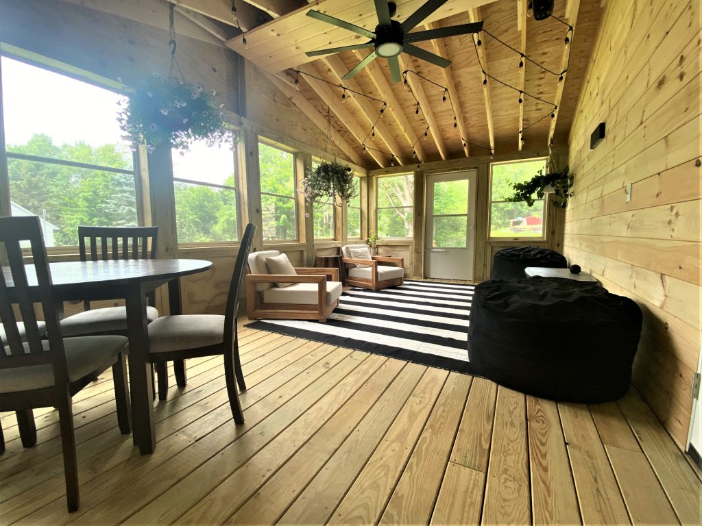 We created a new outdoor living space for our clients! A 3 season porch ship lap on the walls, vaulted ceiling, a grilling deck off to the side and new french doors into the kitchen! by TS Renovations | Outdoor Photos | Porch | Landscaping | Landscape Design | Outdoor Living Space | Porch Design Ideas | Outdoor Living Space Ideas | Backyard Design