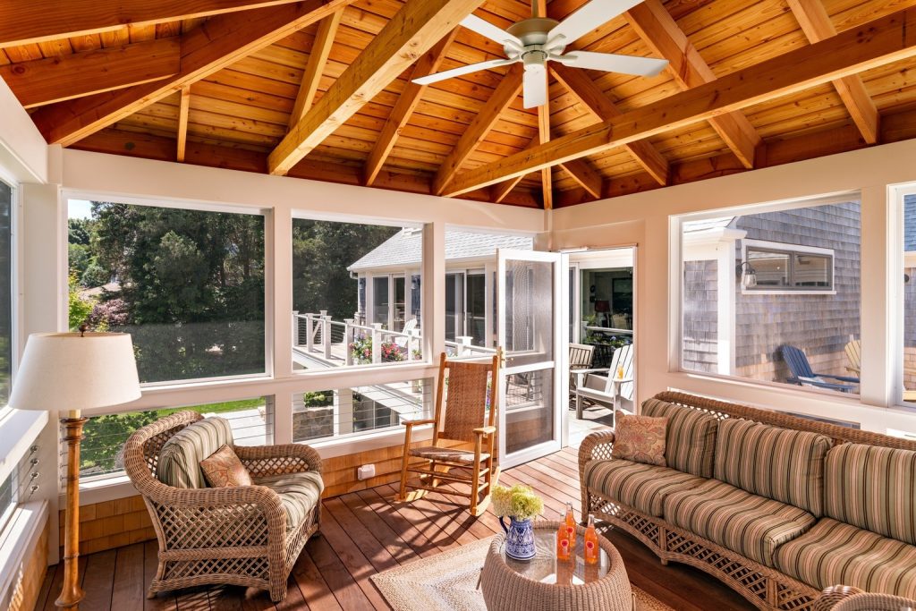 What a perfect spot of a nap on a summer's day. This screened-in gazebo addition on Cape Cod was built by The Valle Group.