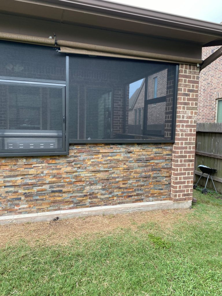 When the hot sun sets, the existing roll down shades block out the rays keeping the area cool.