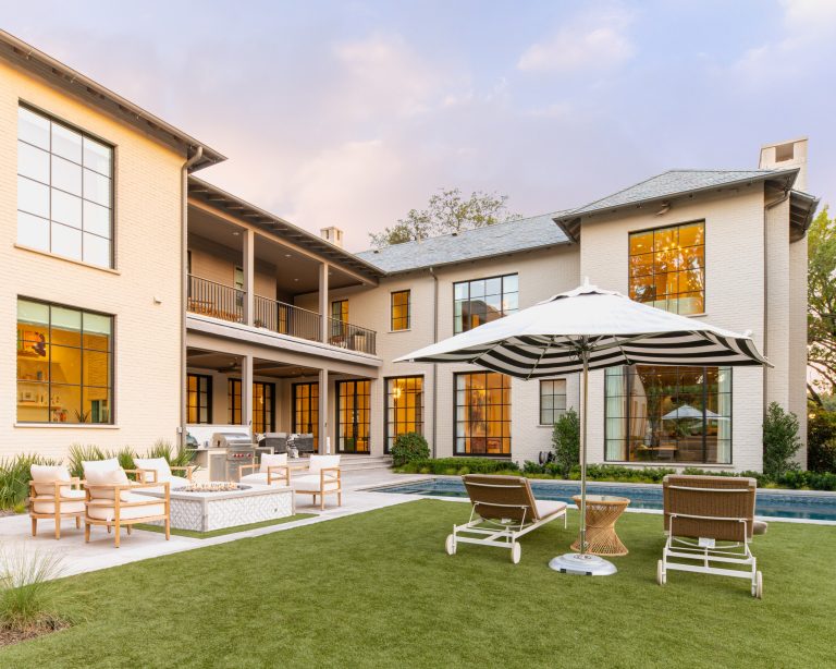 Completed in 2020, this modern transitional design creates an exceptionally clean style and look while providing the owners a sophisticated outdoor living and pool area that is kid friendly.

Working to maximize the yard for the kids to play, we kept the pool closer to the house which helped serve the views from the covered porch and interior windows. The pool features a small tanning ledge, spa and vertical water wall feature at the end with perimeter LED lighting. Adjacent to the pool is a custom fire pit for seating and entertaining. by DDLA Design Landscape Architecture | Fire Pits|Backyard Design|Outdoor Living Spaces|Landscape Design|Backyard Ideas|Landscaping|Landscaping Ideas|Landscape Installation|Fire Feautures|Fire Pit