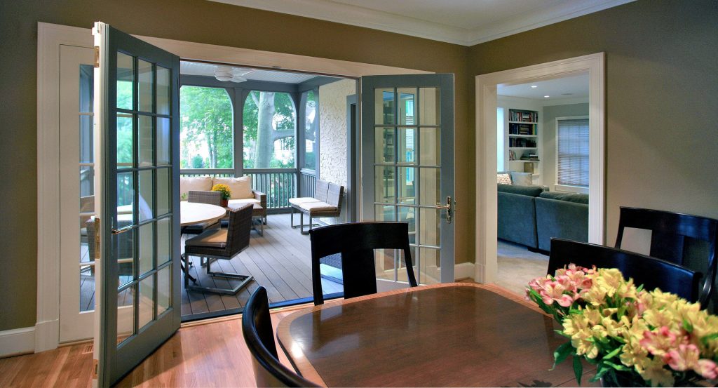 dining room opens directly to porch