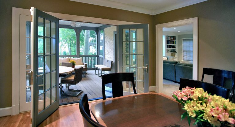 dining room opens directly to porch