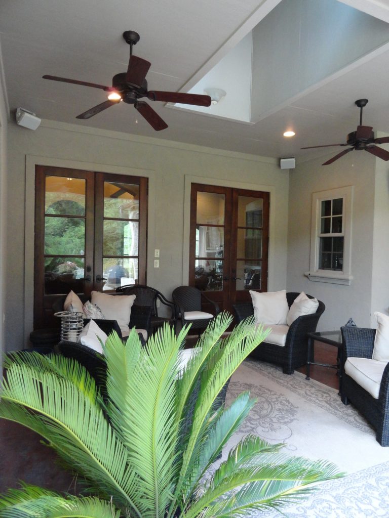 dormer window providing natural light onto back porch