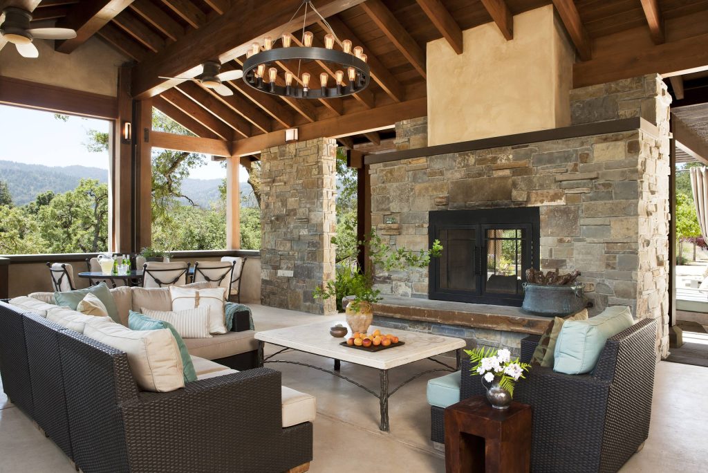Large tuscan back porch photo in San Francisco with a fire pit and a roof extension by Dotter & Solfjeld Architecture + Design | Outdoor Photos | Porch | Landscaping | Landscape Design | Outdoor Living Space | Porch Design Ideas | Outdoor Living Space Ideas | Backyard Design
