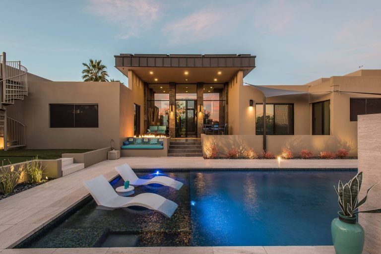 Removed existing pool to make way for new pool and outdoor living area. Worked in conjunction with Kathy Mouallem, Artful Design. Client wanted areas for relaxation and to give it a resort feel for their friends/families and many visitors. by Hydroscapes LLC | Pool design | Pool Contracting | Swimming Pool Ideas | Swimming Pool Design Ideas