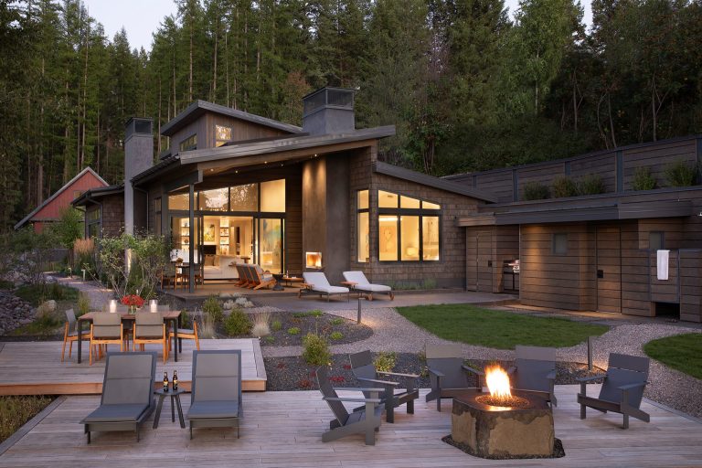 Inspiration for a contemporary deck remodel in Other with a fire pit and no cover