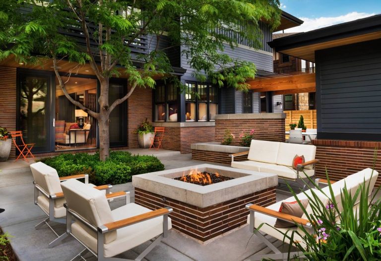Washington Park Back Yard Outdoor Living Area. Constructed in 2013, this backyard made good use out of plain grey concrete, with fire pit cap to match.

Browne & Associates Custom Landscapes by Browne and Associates Custom Landscapes | Fire Pits|Backyard Design|Outdoor Living Spaces|Landscape Design|Backyard Ideas|Landscaping|Landscaping Ideas|Landscape Installation|Fire Feautures|Fire Pit