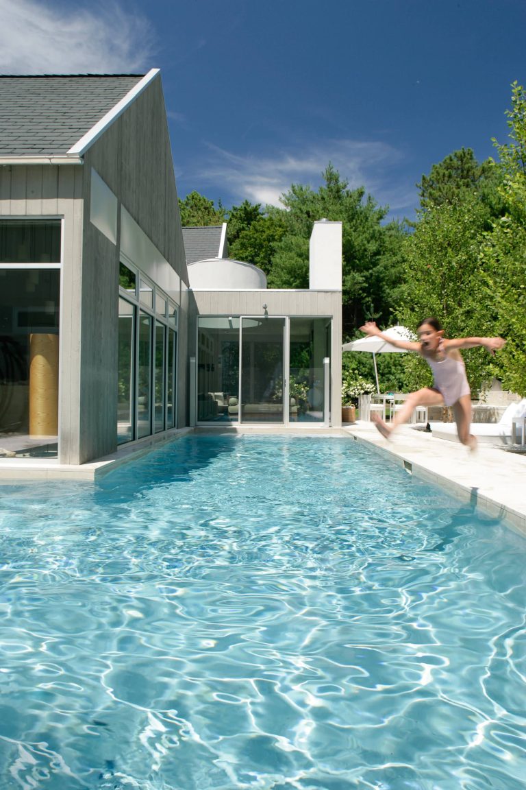 A modern farmhouse home in the Hamptons we designed! We wanted the exterior to be just as stunning as the interior, so we installed large floor to ceiling windows, garden sculptures, and a unique L-shaped pool with a luxurious lounge area.

Project completed by New York interior design firm Betty Wasserman Art & Interiors, which serves New York City, as well as across the tri-state area and in The Hamptons.

For more about Betty Wasserman, click here: https://www.bettywasserman.com/

To learn more about this project, click here: https://www.bettywasserman.com/spaces/modern-farmhouse/ by Betty Wasserman Art & Interiors | Pool design | Pool Contracting | Swimming Pool Ideas | Swimming Pool Design Ideas
