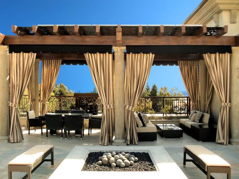 Decorative Outdoor Drapes with Tiebacks in Sunbrella® Outdoor Canvas
