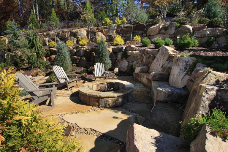 Inspiration for a traditional landscaping in Atlanta with a fire pit.