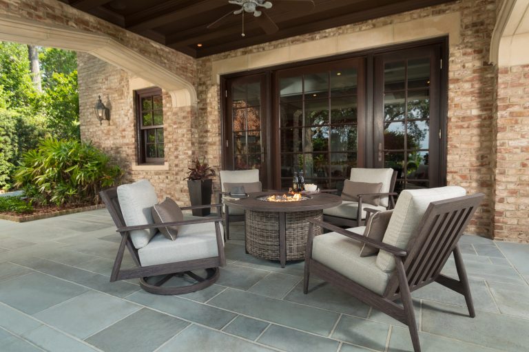 Modern rustic chat patio set made by Ebel. Sold at American Sale.