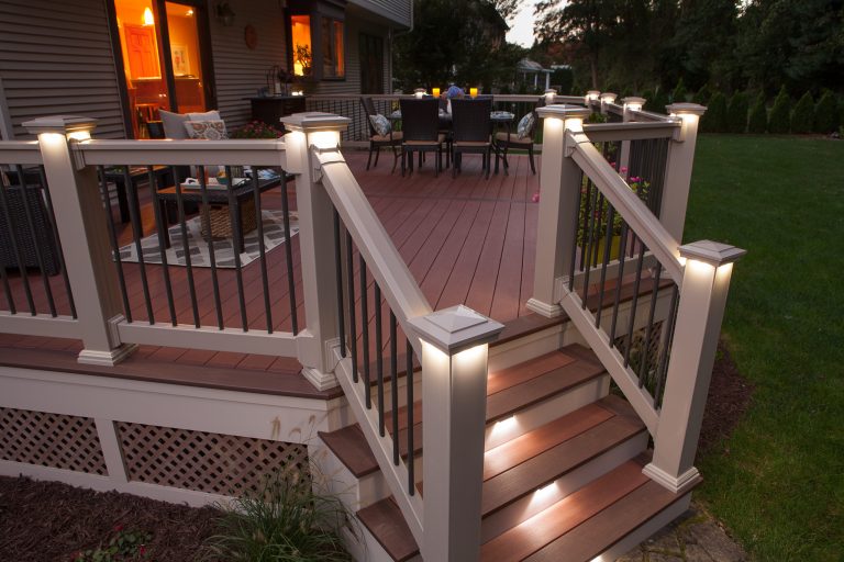 Deck - large craftsman backyard deck idea in Boston with a fire pit and no cover