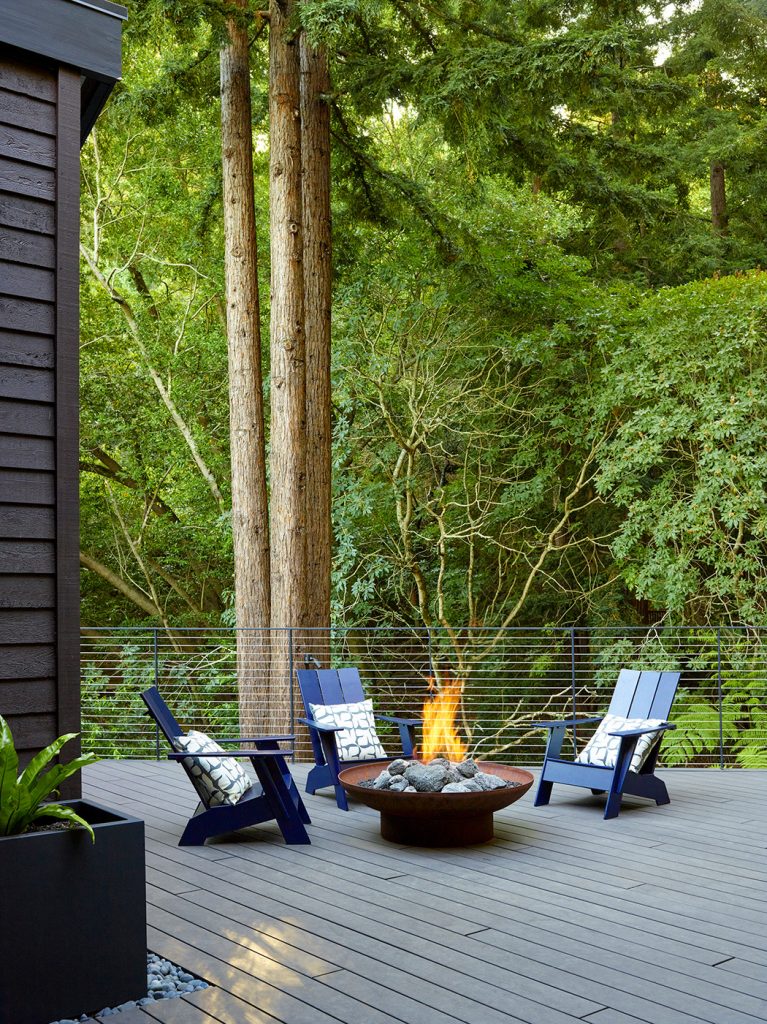 Mid-sized trendy backyard deck photo in San Francisco with a fire pit and no cover