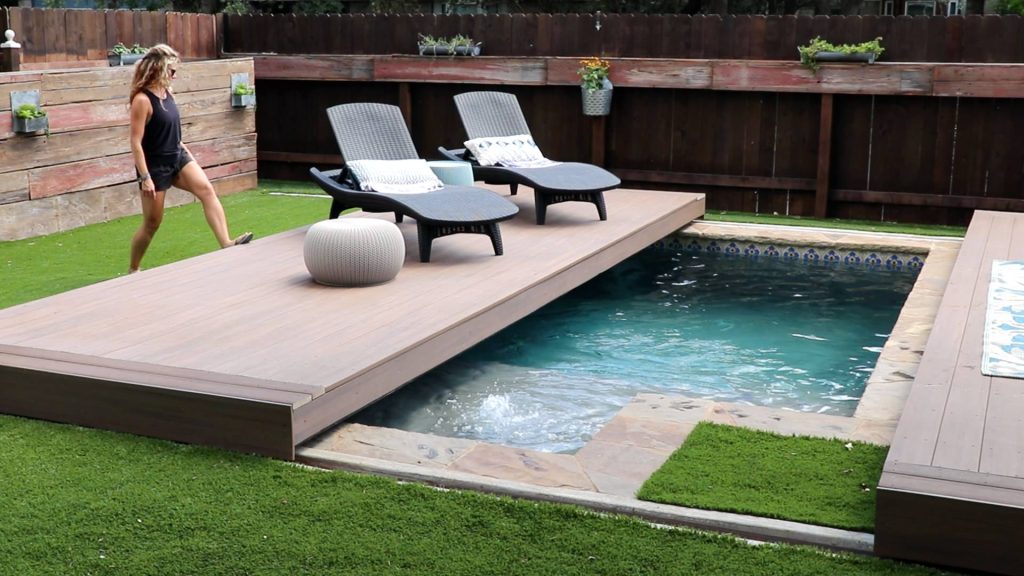Deck slides manually to cover/reveal pool area. Kelly Daacon
