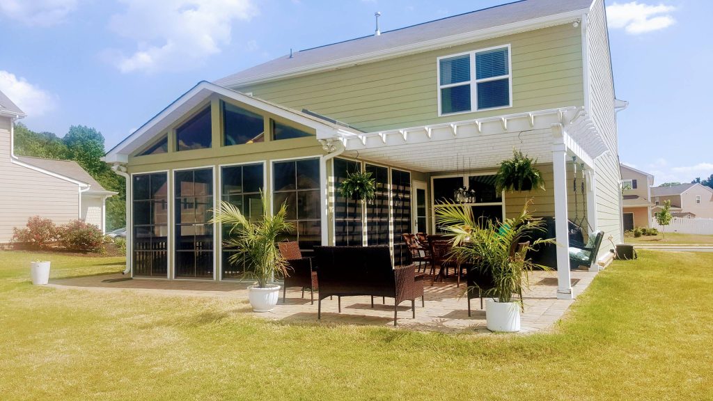 screened porch with Eze Breeze windows and attached pergola