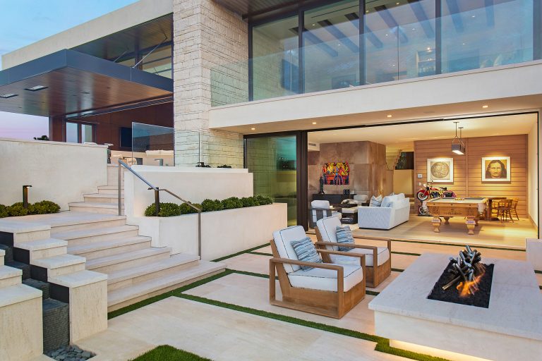 Inspiration for a contemporary tile patio remodel in Orange County with no cover and a fire pit
