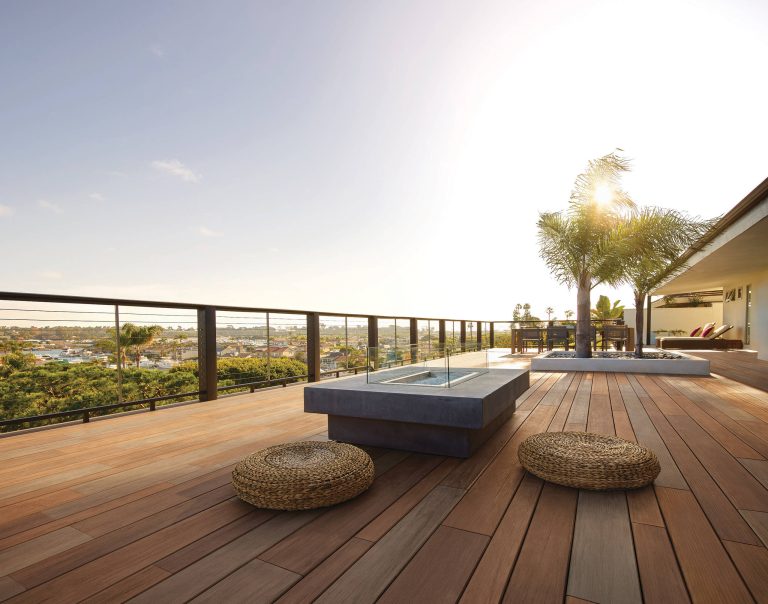 Trendy deck photo in Chicago with a fire pit and no cover