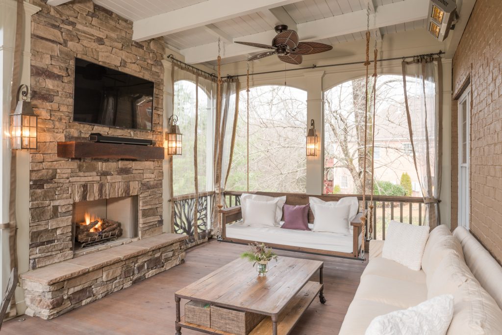 The Porch Company designed and built this porch adding our Barnwood Bedswing, All Season Curtains, Branches Railings and Barnwood mantel.


Swing available at porchco.com/products/bed-swings/

Railings available at porchco.com/products/railings/

Photo by J. Paul Moore Photography by The Porch Company | Fire Pits|Backyard Design|Outdoor Living Spaces|Landscape Design|Backyard Ideas|Landscaping|Landscaping Ideas|Landscape Installation|Fire Feautures|Fire Pit